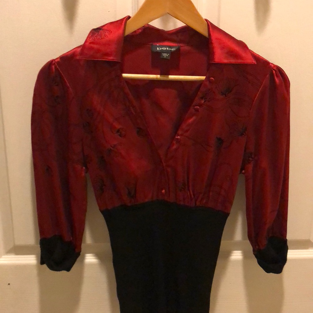 Ruby red silk BEBE Blouse